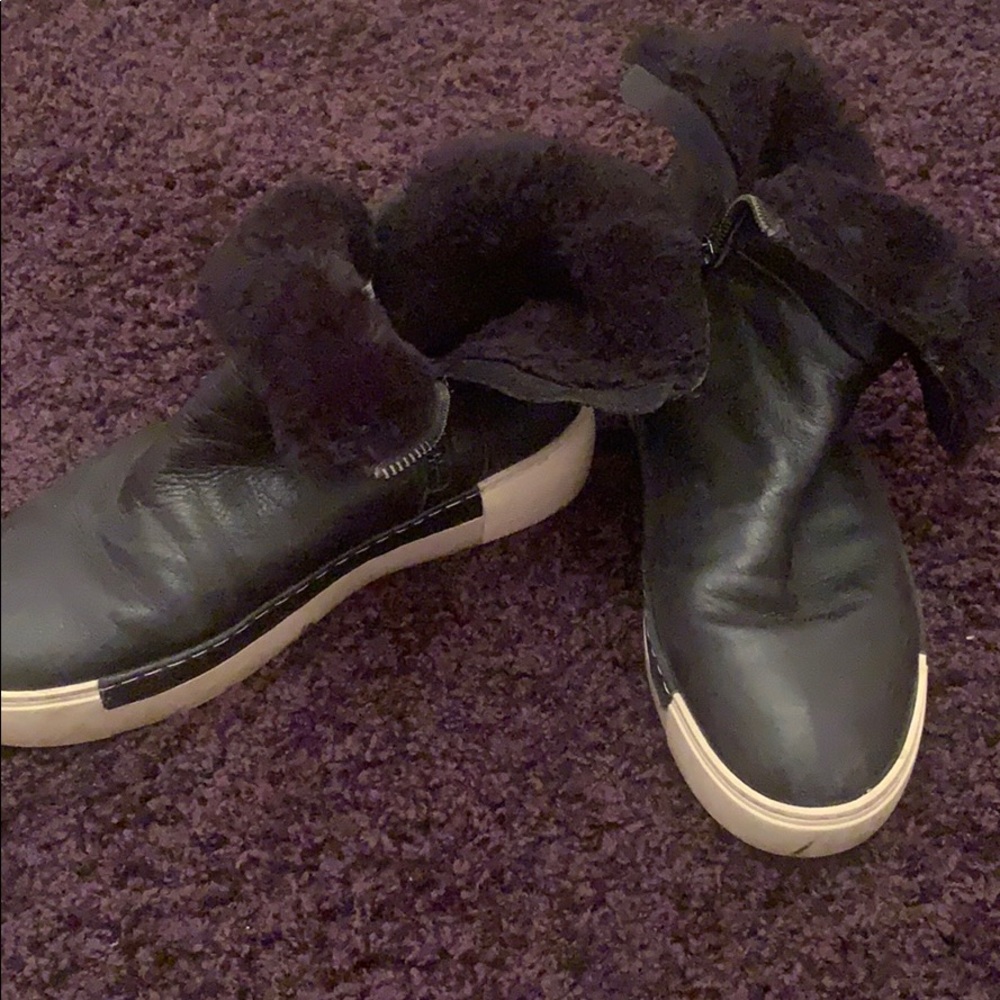 Black leather fur sneaker JSlides- not water proof